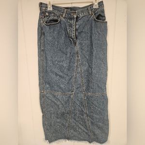 Vintage 90s Lauren Jeans Co Size 10 Raw Hem Maxi Jeans Denim Skirt 30W 34L